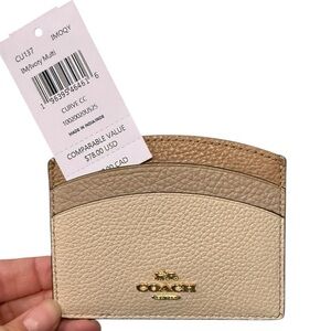 Coach NWT Curve Card Holder Leather  in Cream and Brown